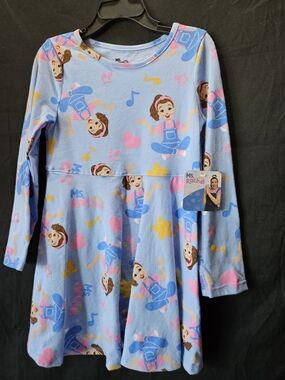 Rachel Light Blue Long Sleeve Girls Dress with Pink and Yellow Accents